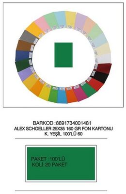 Alex Schoeller 25 x 35 cm Fon Kartonu, 160 gr /m² No:60 Koyu Yeşil - 1