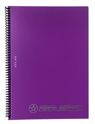 Atlas Basic, A4 PP Kapak Spiralli Defter, Çizgili, 120 Yaprak Mor
