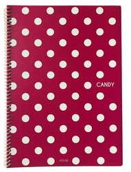 Atlas Candy, A4 PP Kapak Spiralli Defter, Çizgili, 100 Yaprak Şeker Pembe