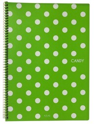 Atlas Candy, A4 PP Kapak Spiralli Defter, Çizgili, 100 Yaprak Fıstık Yeşil
