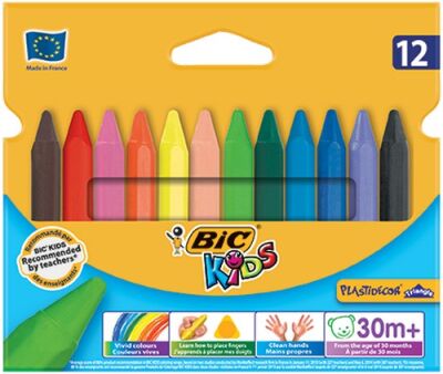 Bic Kids Plastidecor, Elleri Kirletmeyen Üçgen Pastel Boya Seti 12 Renk - 1