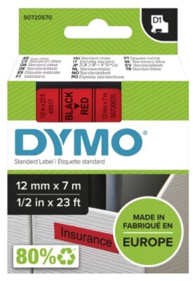 Dymo D1 Yedek Şerit (12 mm x 7 m) Kırmızı/ Siyah (45017) - 2