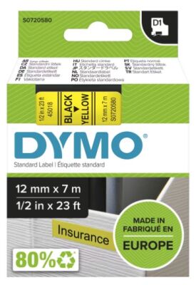 Dymo D1 Yedek Şerit (12 mm x 7 m) Sarı/ Siyah (45018) - 2