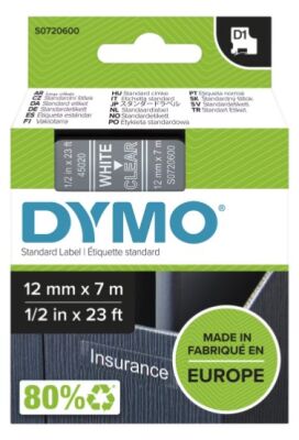 Dymo D1 Yedek Şerit (12 mm x 7 m) Şeffaf / Beyaz (45020) - 2