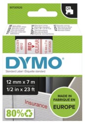 Dymo D1 Yedek Şerit (12 mm x 7 m) Şeffaf/ Kırmızı (45012) - 2