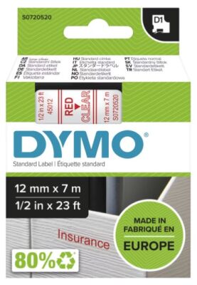 Dymo D1 Yedek Şerit (12 mm x 7 m) Şeffaf/ Kırmızı (45012) - 2