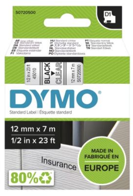 Dymo D1 Yedek Şerit (12 mm x 7 m) Şeffaf/ Siyah (45010) - 2