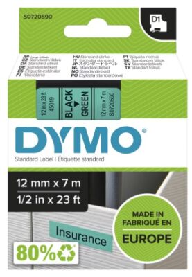 Dymo D1 Yedek Şerit (12 mm x 7 m) Yeşil/ Siyah (45019) - 2