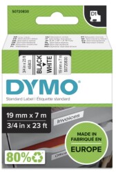 Dymo D1 Yedek Şerit (19 mm x 7 m) Beyaz/ Siyah (45803) - 2