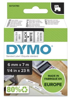 Dymo D1 Yedek Şerit (6 mm x 7 m) Beyaz/ Siyah (43613) - 2