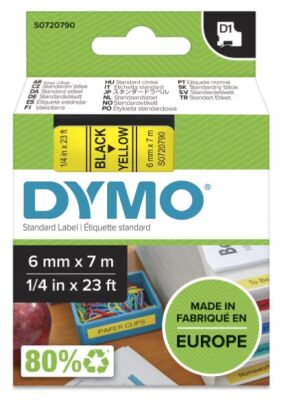Dymo D1 Yedek Şerit (6 mm x 7 m) Sarı/ Siyah (43618) - 2
