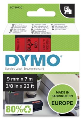 Dymo D1 Yedek Şerit (9 mm x 7 m) Kırmızı/ Siyah (40917) - 2