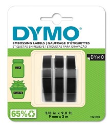 Dymo Kabartma Şerit (9 mm x 3 m) 3'lü Bilister, Siyah