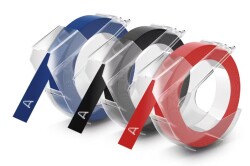 Dymo Kabartma Şerit (9 mm x 3 m) 3'lü Bilister, Siyah/Kırmızı/Mavi
