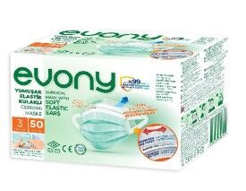 Evony Yumuşak Elastik Kulaklı Cerrahi Maske, 50'li Paket - 1