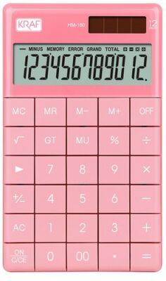Kraf Hesap Makinesi Masaüstü 12 Hane HM-180 BL Pembe - 1