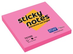 Kraf Yapışkanlı Not Kağıdı 76 x 76 mm 100 Yaprak Neon Pembe 7676N-Pk