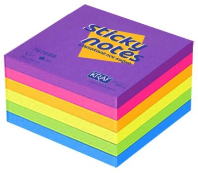 Kraf Yapışkanlı Not Kağıdı Küp 76 x 76 mm 400Yaprak Brıght 7676BR - 1
