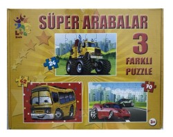 Laco 3xPuzzle Süper Arabalar 22x32 cm 24+42+70 Parça