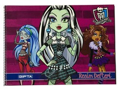 Monster High 25 x 35 cm Karton Kapak Spiralli Resim Defteri 15 Yaprak M:1