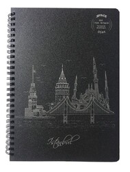 Space 17x24 cm PP Kapak Siyah Yaprak Spiralli Defter Düz 60 Yaprak