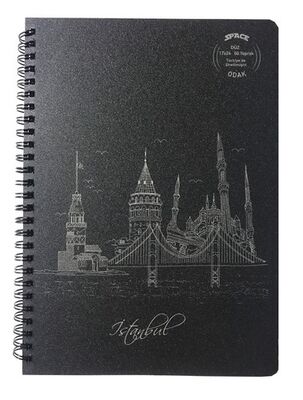 Space 17x24 cm PP Kapak Siyah Yaprak Spiralli Defter Düz 60 Yaprak - 1