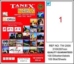 Tanex  TW-2000 Beyaz Klasik Laser Etiket 210 x 297 mm 100 Yaprak