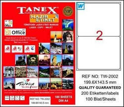 Tanex  TW-2002 Beyaz Klasik Laser Etiket 199.6 x 143.5 mm 100 Yaprak