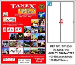 Tanex  TW-2004 Beyaz Klasik Laser Etiket 99.1 x 139 mm 100 Yaprak