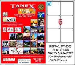 Tanex  TW-2006 Beyaz Klasik Laser Etiket 99.1 x 93.1 mm 100 Yaprak