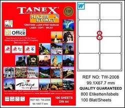 Tanex  TW-2008 Beyaz Klasik Laser Etiket 99.1 x 67.7 mm 100 Yaprak
