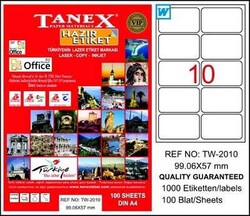 Tanex  TW-2010 Beyaz Klasik Laser Etiket 99.06 x 57 mm 100 Yaprak