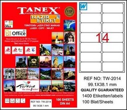Tanex  TW-2014 Beyaz Klasik Laser Etiket 99.1 x 38.1 mm 100 Yaprak