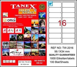Tanex  TW-2016 Beyaz Klasik Laser Etiket 99.1 x 34 mm 100 Yaprak