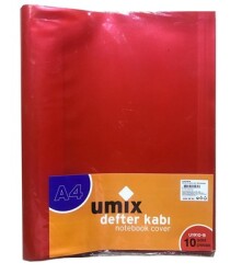 Umix Hazır Defter Kabı A4 Buzlu Şeffaf Kırmızı 10 lu