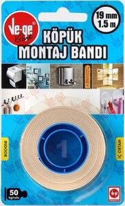 Ve-Ge Çift Taraflı Köpük Montaj Bandı İç Ortam 19 mm x 1.5 m - 1